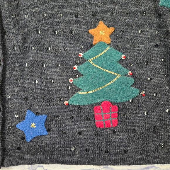 Vintage Talbots Embellished Wool Sweater Christmas made in Hong Kong sz Medium - Picture 6 of 11